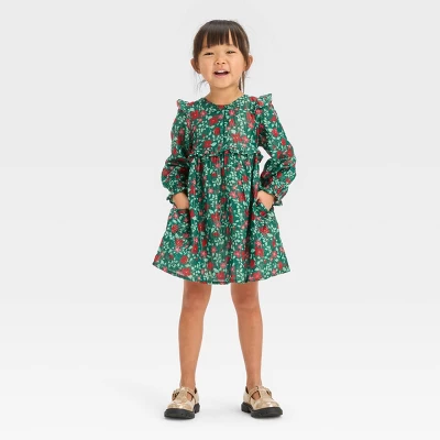 Toddler Girls' Floral Long Sleeve Dress - Cat & Jack™ Green 2 Toddler Girls' Floral Long Sleeve Dress - Cat & Jack™ Green - Image 2