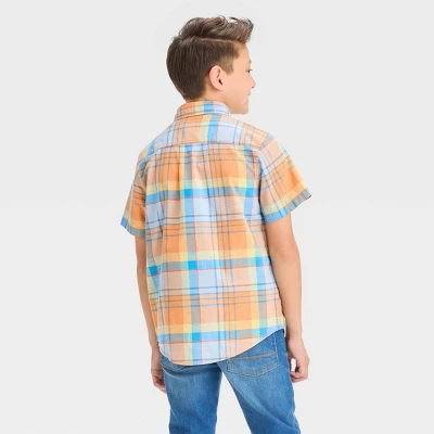 Boys' Short Sleeve Plaid Button-Down Shirt - Cat & Jack™ Orange 1 Boys' Short Sleeve Plaid Button-Down Shirt - Cat & Jack™ Orange