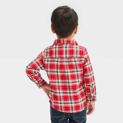 Toddler Boys' Plaid Woven Shirt - Cat & Jack™ Red 1 Toddler Boys' Plaid Woven Shirt - Cat & Jack™ Red