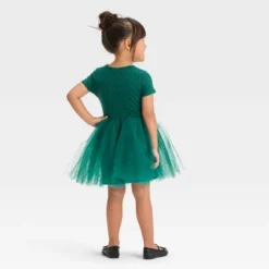 Toddler Girls' Dot Short Sleeve Knit Tulle Dress - Cat & Jack™ Green