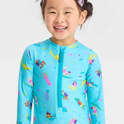 Toddler Girls' Sealife One Piece Swimsuit - Cat & Jack™ Turquoise Blue 1 Toddler Girls' Sealife One Piece Swimsuit - Cat & Jack™ Turquoise Blue
