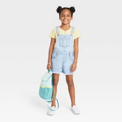 Girls' Jean Shortalls - Cat & Jack™ Light Wash 2 Girls' Jean Shortalls - Cat & Jack™ Light Wash - Image 2