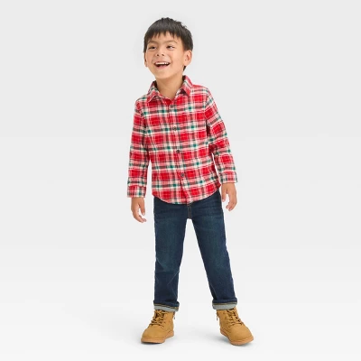 Toddler Boys' Plaid Woven Shirt - Cat & Jack™ Red 2 Toddler Boys' Plaid Woven Shirt - Cat & Jack™ Red - Image 2