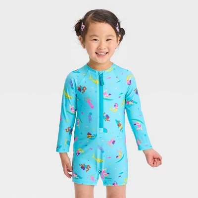 Toddler Girls' Sealife One Piece Swimsuit - Cat & Jack™ Turquoise Blue 3 Toddler Girls' Sealife One Piece Swimsuit - Cat & Jack™ Turquoise Blue - Image 3