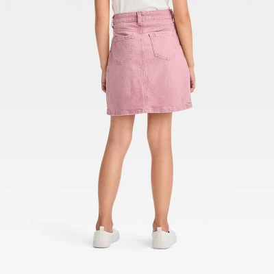Girls' High-Rise Classic Jean Skirt - Cat & Jack™ Pink 1 Girls' High-Rise Classic Jean Skirt - Cat & Jack™ Pink