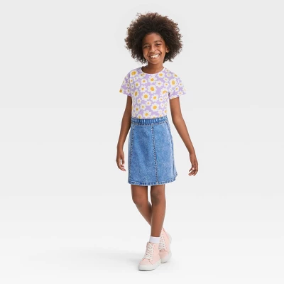 Girls' Seamed Front Jean Skirt - Cat & Jack™ Medium Wash 2 Girls' Seamed Front Jean Skirt - Cat & Jack™ Medium Wash - Image 2