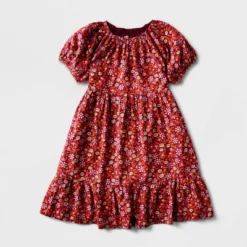 Girls' Adaptive Short Sleeve Woven Dress - Cat & Jack™ Burgundy -CAT & JACK Shop GUEST 211fa217 4ea6 4756 8830 ec545739c8dd
