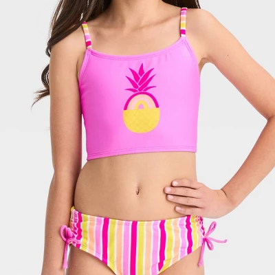 Girls' 'Pineapple Paradise' Midkini Swimwear Set - Cat & Jack™ Pink/Yellow 1 Girls' 'Pineapple Paradise' Midkini Swimwear Set - Cat & Jack™ Pink/Yellow