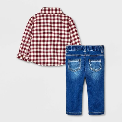 Baby Boys' Flannel Denim Top & Bottom Set - Cat & Jack™ Brown 1 Baby Boys' Flannel Denim Top & Bottom Set - Cat & Jack™ Brown