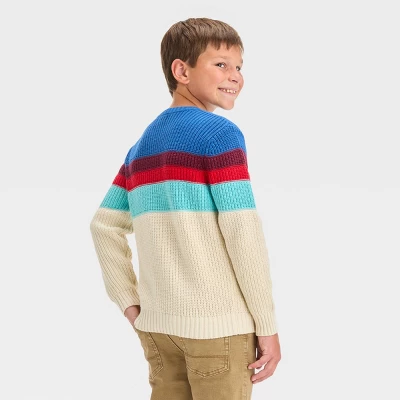 Boys' Colorblock Pullover Sweater - Cat & Jack™ Blue 1 Boys' Colorblock Pullover Sweater - Cat & Jack™ Blue