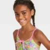 Girls' Flower Love Tankini Set - Cat & Jack™ Light Green/Light Pink