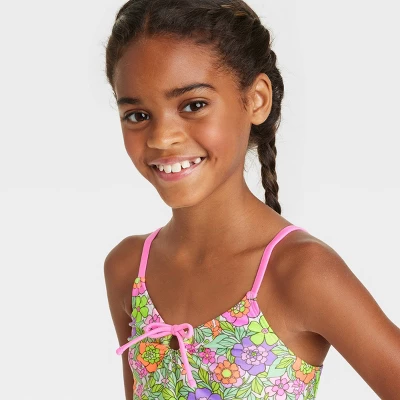 Girls' Flower Love Tankini Set - Cat & Jack™ Light Green/Light Pink 1 Girls' Flower Love Tankini Set - Cat & Jack™ Light Green/Light Pink