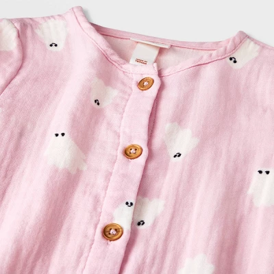 Baby Girls' Ghost Gauze Long Sleeve Romper - Halloween - Cat & Jack™ Light Pink 2 Baby Girls' Ghost Gauze Long Sleeve Romper - Halloween - Cat & Jack™ Light Pink - Image 2