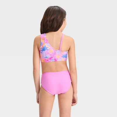 Girls' 'Sketchy Tropical Scenic With Sarong' Bikini Set - Cat & Jack™ Light Pink 2 Girls' 'Sketchy Tropical Scenic With Sarong' Bikini Set - Cat & Jack™ Light Pink - Image 2