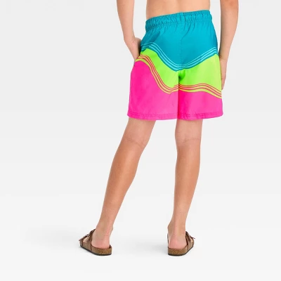 Boys' Wave Swim Shorts - Cat & Jack™ Pink/Neon Green/Turquoise Blue 2 Boys' Wave Swim Shorts - Cat & Jack™ Pink/Neon Green/Turquoise Blue - Image 2