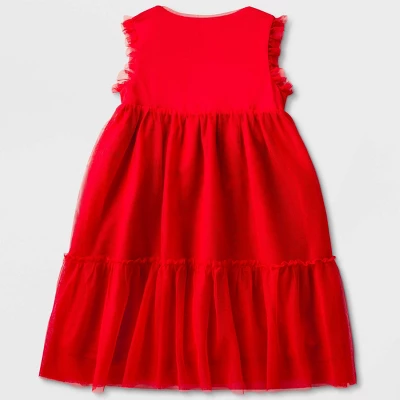 Girls' Adaptive Sleeveless Sequin Tulle Dress - Cat & Jack™ Red 1 Girls' Adaptive Sleeveless Sequin Tulle Dress - Cat & Jack™ Red