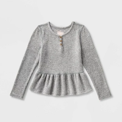 Girls' Adaptive Long Sleeve Henley Peplum Shirt - Cat & Jack™ Heather Gray 3 Girls' Adaptive Long Sleeve Henley Peplum Shirt - Cat & Jack™ Heather Gray - Image 3