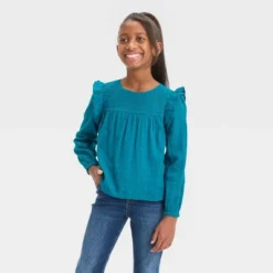 Girls' Long Sleeve Woven Ruffle Shirt - Cat & Jack™ Teal Blue 5 Girls' Long Sleeve Woven Ruffle Shirt - Cat & Jack™ Teal Blue -CAT & JACK Shop GUEST 592e6104 bfc5 4b6b ae09 941d46c41136