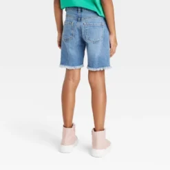 Girls' Destructed Relaxed Midi Jean Shorts - Cat & Jack⢠Medium Wash