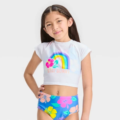 Girls' 3pc 'Happy Hibiscus' Cropped Rash Guard Swimwear Set - Cat & Jack™ 4 Girls' 3pc 'Happy Hibiscus' Cropped Rash Guard Swimwear Set - Cat & Jack™ - Image 4