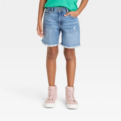 Girls' Destructed Relaxed Midi Jean Shorts - Cat & Jack™ Medium Wash 3 Girls' Destructed Relaxed Midi Jean Shorts - Cat & Jack™ Medium Wash - Image 3