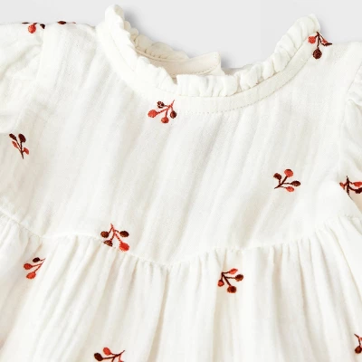 Baby Girls' Floral Embroidered Dress & Bottom Set - Cat & Jack™ Cream 2 Baby Girls' Floral Embroidered Dress & Bottom Set - Cat & Jack™ Cream - Image 2