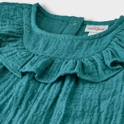 Baby Girls' Gauze Clipspot Ruffle Yoke Top & Bottom Set - Cat & Jack™ Dark Green 2 Baby Girls' Gauze Clipspot Ruffle Yoke Top & Bottom Set - Cat & Jack™ Dark Green - Image 2