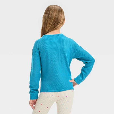 Girls' Long Sleeve Waffle Henley Shirt - Cat & Jack™ 1 Girls' Long Sleeve Waffle Henley Shirt - Cat & Jack™