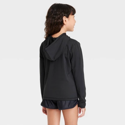 Girls' Hooded Long Sleeve Rash Guard Swim Top - Cat & Jack™ Black 2 Girls' Hooded Long Sleeve Rash Guard Swim Top - Cat & Jack™ Black - Image 2