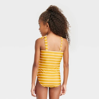 Girls' Striped One Piece Swimsuit - Cat & Jack™ Yellow 2 Girls' Striped One Piece Swimsuit - Cat & Jack™ Yellow - Image 2