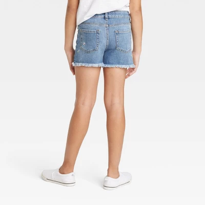 Girls' Embroidered Mid-Rise Jean Shorts - Cat & Jack™ Medium Wash 1 Girls' Embroidered Mid-Rise Jean Shorts - Cat & Jack™ Medium Wash