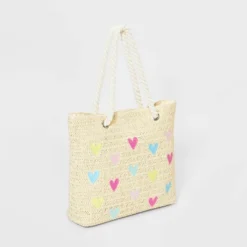 Girls' Heart Embroidered Tote Bag - Cat & Jack™ Off- White