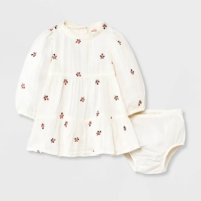 Baby Girls' Floral Embroidered Dress & Bottom Set - Cat & Jack™ Cream 4 Baby Girls' Floral Embroidered Dress & Bottom Set - Cat & Jack™ Cream - Image 4