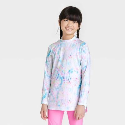Girls' Tunic Tie-Dye Long Sleeve Rash Guard Swimsuit Top - Cat & Jack™️ White 3 Girls' Tunic Tie-Dye Long Sleeve Rash Guard Swimsuit Top - Cat & Jack™️ White - Image 3