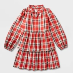 Girls' Adaptive Abdominal Access Long Sleeve Plaid Tiered Woven Dress - Cat & Jack™ Red -CAT & JACK Shop GUEST 857a1a0e de64 4222 9c83 e5fe13ff9a98