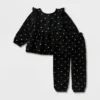 Toddler Girls' 2pc Adaptive Long Sleeve Dressy Top And Bottom Set - Cat & Jack™ Black