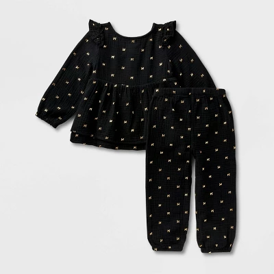 Toddler Girls' 2pc Adaptive Long Sleeve Dressy Top And Bottom Set - Cat & Jack™ Black 1 Toddler Girls' 2pc Adaptive Long Sleeve Dressy Top And Bottom Set - Cat & Jack™ Black