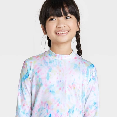 Girls' Tunic Tie-Dye Long Sleeve Rash Guard Swimsuit Top - Cat & Jack™️ White 1 Girls' Tunic Tie-Dye Long Sleeve Rash Guard Swimsuit Top - Cat & Jack™️ White