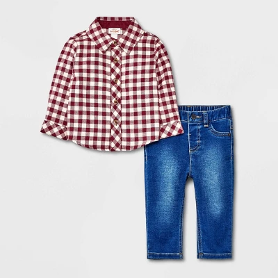 Baby Boys' Flannel Denim Top & Bottom Set - Cat & Jack™ Brown 4 Baby Boys' Flannel Denim Top & Bottom Set - Cat & Jack™ Brown - Image 4