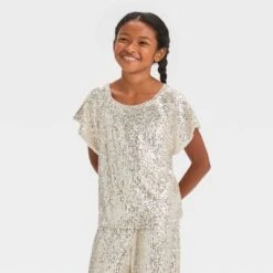 Girls' Short Sleeve Sequin Woven Shirt - Cat & Jack™ Silver 5 Girls' Short Sleeve Sequin Woven Shirt - Cat & Jack™ Silver -CAT & JACK Shop GUEST 9936fb89 8e45 4a0a ad29 e0eb64b1a899