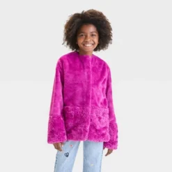 Kids' Solid Faux Fur Jacket - Cat & Jack™ Magenta -CAT & JACK Shop GUEST 9a8a1e81 3c1b 4f46 a290 0017f74b660c
