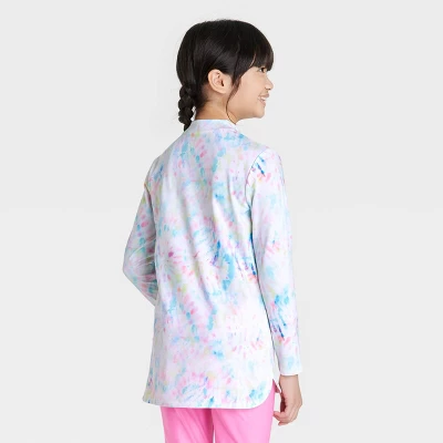 Girls' Tunic Tie-Dye Long Sleeve Rash Guard Swimsuit Top - Cat & Jack™️ White 2 Girls' Tunic Tie-Dye Long Sleeve Rash Guard Swimsuit Top - Cat & Jack™️ White - Image 2