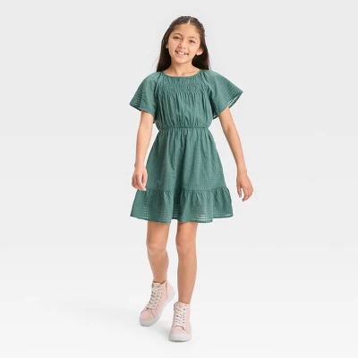Girls' Solid Short Sleeve Woven Dress - Cat & Jack™ 2 Girls' Solid Short Sleeve Woven Dress - Cat & Jack™ - Image 2