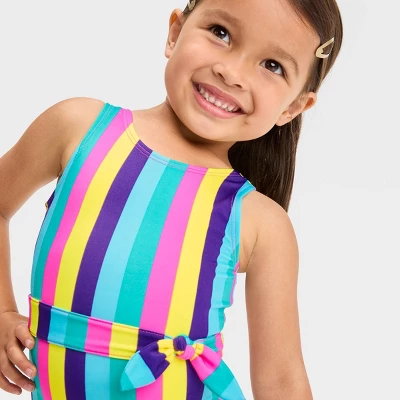 Toddler Girls' Striped Belted One Piece Swimsuit - Cat & Jack™ 1 Toddler Girls' Striped Belted One Piece Swimsuit - Cat & Jack™