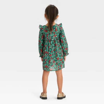 Toddler Girls' Floral Long Sleeve Dress - Cat & Jack™ Green 1 Toddler Girls' Floral Long Sleeve Dress - Cat & Jack™ Green