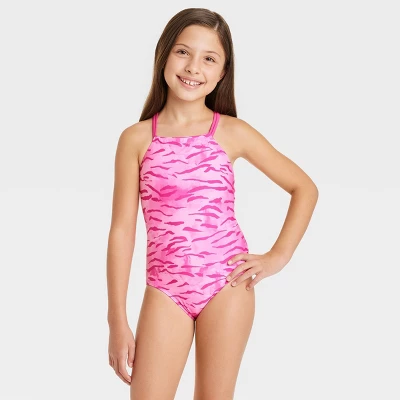 Girls' Tiger Tie-Dye One Piece Rash Guard - Cat & Jack™ Pink 3 Girls' Tiger Tie-Dye One Piece Rash Guard - Cat & Jack™ Pink - Image 3