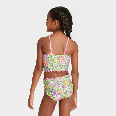 Girls' Flower Love Tankini Set - Cat & Jack™ Light Green/Light Pink 2 Girls' Flower Love Tankini Set - Cat & Jack™ Light Green/Light Pink - Image 2