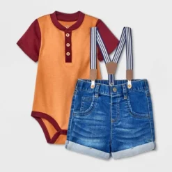 Baby Boys' Denim Shorts Henley Suspender Set - Cat & Jack™ Burgundy -CAT & JACK Shop GUEST b1d772e4 5a10 4a67 a663 3d7563f42834
