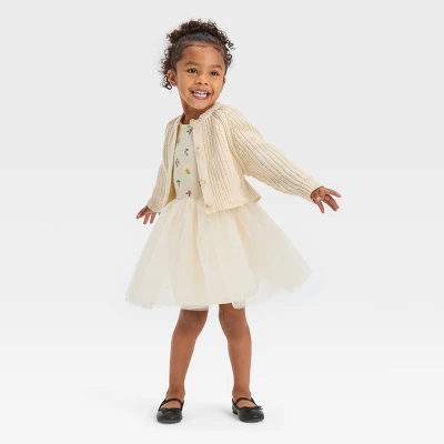 Toddler Girls' Floral Short Sleeve Knit Tulle Dress - Cat & Jack™ Off-White 2 Toddler Girls' Floral Short Sleeve Knit Tulle Dress - Cat & Jack™ Off-White - Image 2