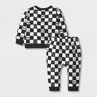 Baby 2pc Checkered Sweatshirt & Jogger Pants Set - Halloween - Cat & Jack™ Black 1 Baby 2pc Checkered Sweatshirt & Jogger Pants Set - Halloween - Cat & Jack™ Black